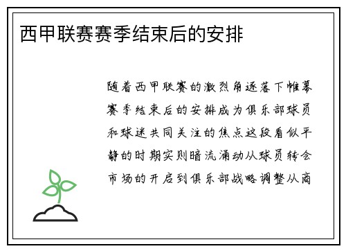 西甲联赛赛季结束后的安排
